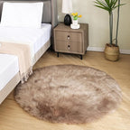 Latepis Circle Rugs for Bedroom 3ft Brown Beige Round Shag Faux Fur Rug Washable Fluffy Rugs for Living Room Small Area Rug Throw Soft Rug Room Decor