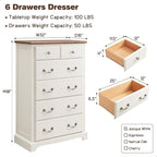 T4TREAM 6 Drawers Dresser Chests for Bedroom, 48" Tall Rustic Chset of Drawers, Wood Dressers Organizer for Bedroom, Living Room,Hallway, Antique White
