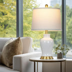 White Ceramic Table Lamps Set of 2, 23" Modern Ceramic Bedside Lamps with Ginger Jar Design, Farmhouse Lamp for Living Room End Table, Elegant Bedroom Lamp for Nightstand Desk Side Home Decor