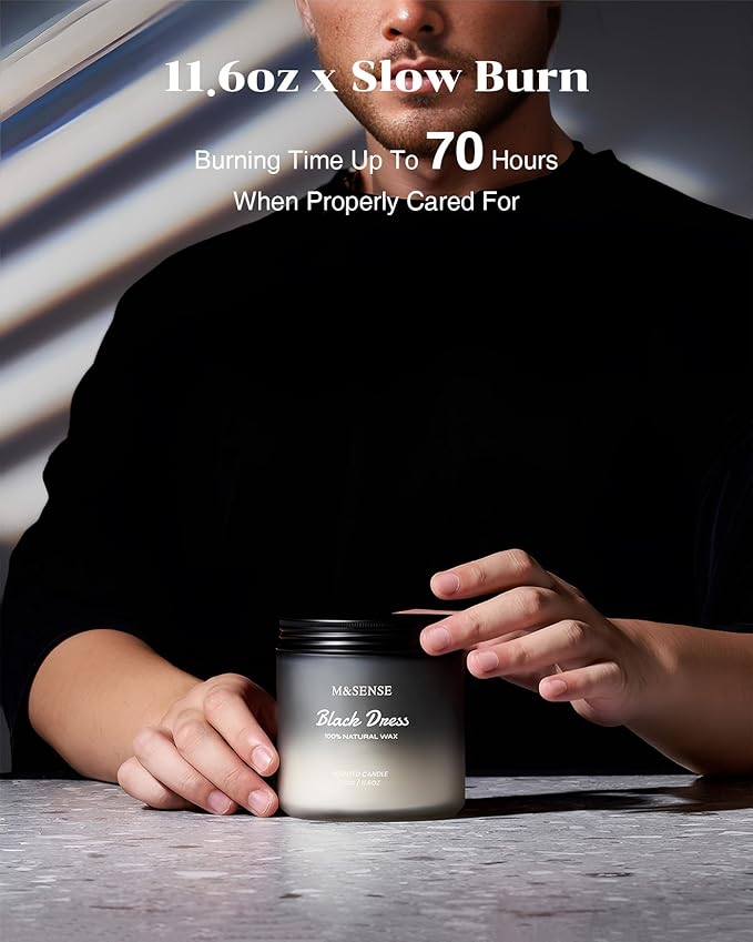 M&SENSE Vanilla Leather Scented Candles for Men, 11.6oz 2 Wick 70 Hours Long Lasting Soy Wax for Home Scented, Highly Scent Black Luxury Candles Home Fragrance Holiday Gifts for Him