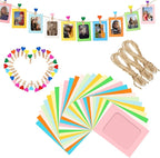 30 Pcs Color Paper Photo Frame Wall Decoration for 4x6 Inch Photos, with Color Heart Clips 30 Pcs and 3 Ropes for Home, Office, School Classroom, Wedding and Party Decoration.