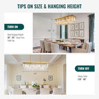 Siljoy 10 Lights Modern Crystal Chandelier Gold Rectangular 2 Tiers Crystal Raindrop Chandelier Luxury Adjustable Rectangle Flush Mount Pendant Ceiling Light for Dining Room Kitchen Island Bar L40''