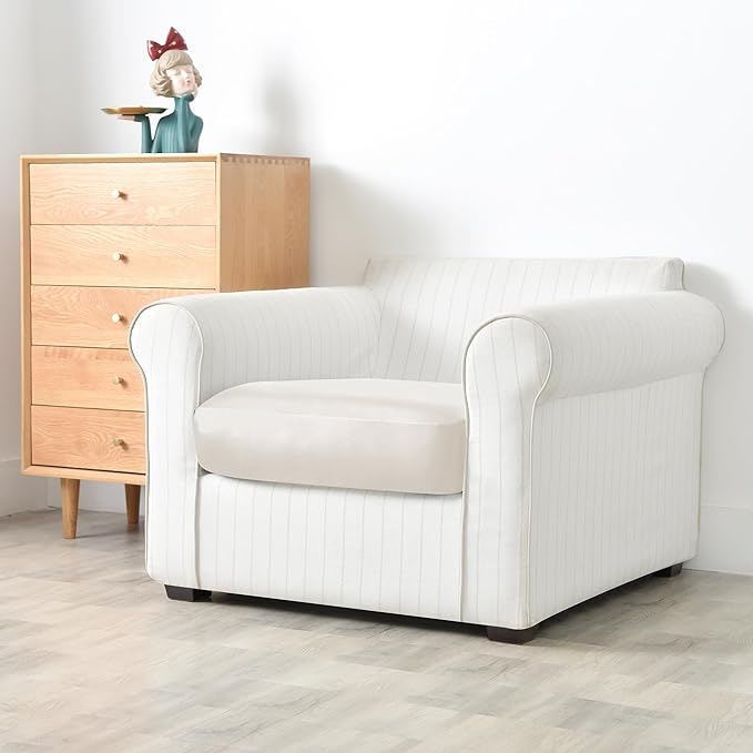 Yates Home PU Leather Couch Sofa Cushion Slipcover Water-Proof Elastic Chair RV Seat Covers Loveseat Sofa Furniture Protector Slip Cover for Settee Seater Replacement in Living Room（Chair, Ivory）