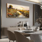 PHAOHUAXM Canvas Wall Art For Living Room Wall Decor For Bedroom Watercolour Painting Office Decoration Countryside Sunrise Scenery Wall Picture Printing Artwork Home Decor Wood Framed 24x48 In