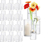 48 Pack Thick Glass Cylinder Vases 4,6,9,12 Inch Tall Clear Flower Vase Hurricane Floating Candle Holder for Table Centerpiece Wedding Home Decor