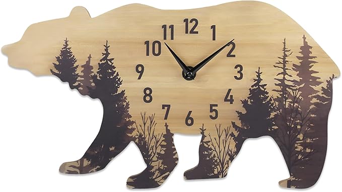 Young's Inc Bear Shape Wall Clock, Lodge Wooden Wall Clocks for Living Room, Home Decor, Wall Decor, Vintage Battery Operated Clock for Beach, Lake, Farmhouse, 20" W x 11" H