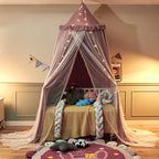 VETHIN Bed Canopy for with Lights,Double Layer Princess Round Dome Dreamy Mosquito Net Bedding Girls Room Castle Play Tent Hanging House Decor Reading Nook Canopies(Jujube Red/White)
