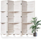 Partition Room Dividers, Folding Wood Privacy Screen with Three Display Shelves Suitable for Home Office, Study, Art Display - 5 Panel, 67 * 64inch (White-Washed)