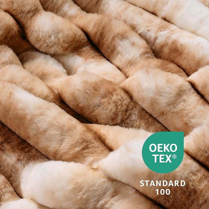 Amélie Home Faux Fur Throw Blanket for Couch, Cozy Fuzzy Fluffy Fur Luxurious Soft Striped Plush Gift Blankets for Family Sofa Chair Bed Living Room Bedroom, 55"x70", Tie-dye Khaki