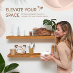 Homeforia 36 inch Golden Oak Floating Shelf, High End Solid Real Wood 36inch Small Floating Shelves for Wall Mounted, Oak Wooden 36in Floating Shelves, Heavy Duty Bracket, 36 X 6.5 X 1.75 in, Set of 4