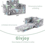 Toddler Chair Kids Couch, 2-in-1 Toddler Soft Sherpa Couch Fold Out Armchair with Removable Cover, Convertible Reading Chair Toddler Sofa for Kids, Glow in The Dark Plush Grey Dinosaur