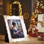 8x10 Vintage Picture Frame with Embossed Flower Design, White Ornate Frame for 8x10 or 5x7 Pictures with White Mat, Hand-Crafted Resin Antique Frames for Tabletop & Wall Hanging, Home Decor (White)