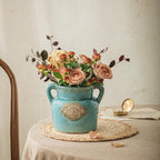 Blue Rustic Ceramic Vase, 5.8 Inch Distressed Wide Mouth Vase with Ice Cracked Glazed, Farmhouse Vintage Flower Vases for Home Office Decor Living Room Bedroom Table Centerpiece Decorations