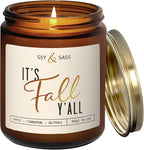 Fall Candles - 'It's Fall Yall' Candle w/Apple Cinnamon & Nutmeg I Infused with Essential Oils I Autumn Scented Candles I Cozy Cute Décor Gifts I 9oz Jar I 50Hr Burn I Made in USA
