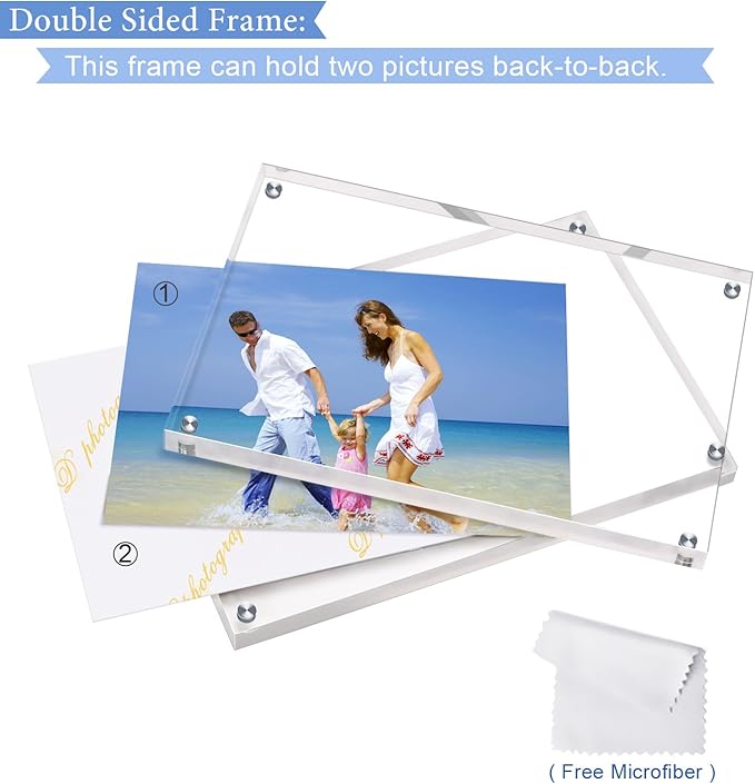 Acrylic Photo Frames,3.5x5'' Double Sided Magnetic Picture Frame, Desktop Frameless Postcard Display