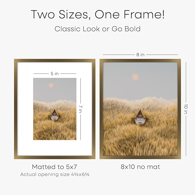 Homeforia Bronze Picture Frames 8x10, High End Metal 8 x 10 Photo Frame with Mat 5 x 7 Art, 10x8 Brass Frame Matted to 5x7 inch Print, 8by10 Wall or Tabletop Frames, Tempered Glass, Wall Kit, Set of 1