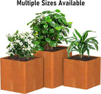 Corten Steel Planter Box 24"x24"x25", Large Square Metal Planter Indoor&Outdoor, Large Cube Planters with Drainage Hole for Porch/Patio/Garden