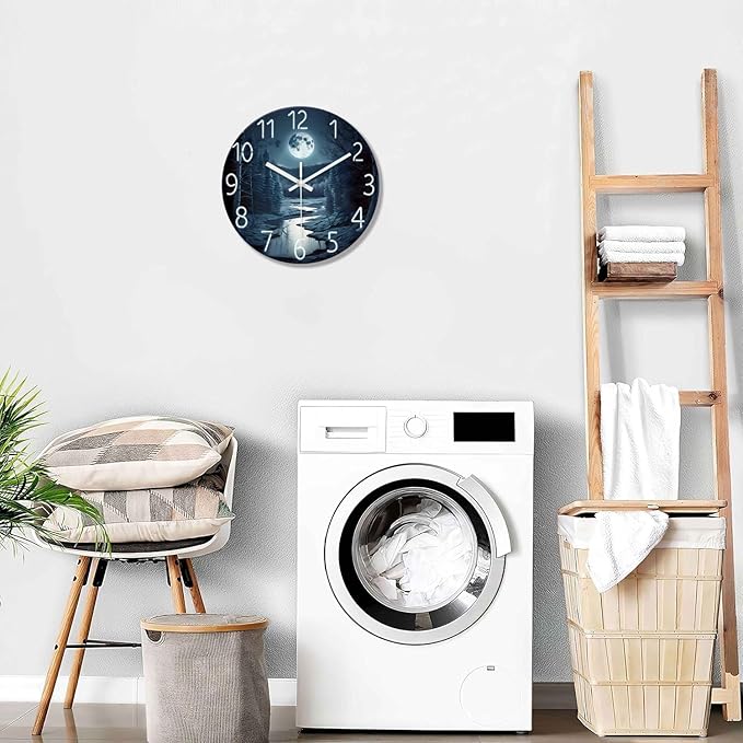 XFM Moon Forest Wall Clock Battery Operated 12 Inch Silent Non-Ticking Wall Clocks Modern Decorative Round Clock for Kitchen Bedroom Living Room Office