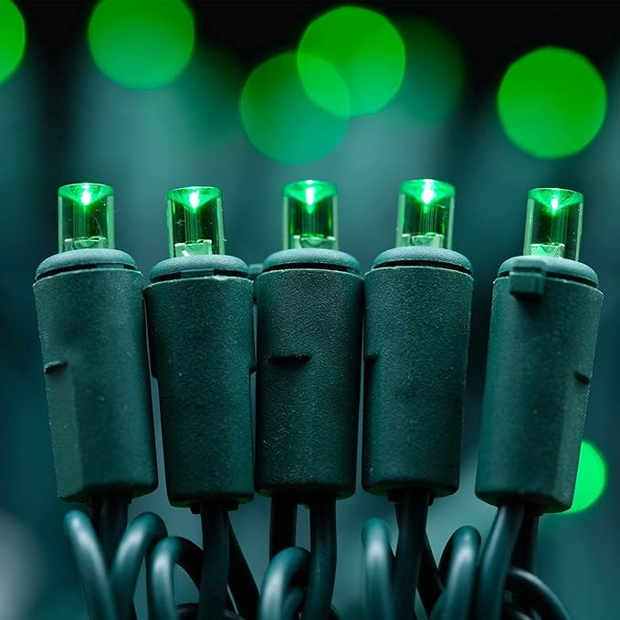 200 Count Green Wide Angle LED Christmas Lights, 66 ft Green Wire UL Certified Commercial Grade 5mm Holiday String Light Set (Green)