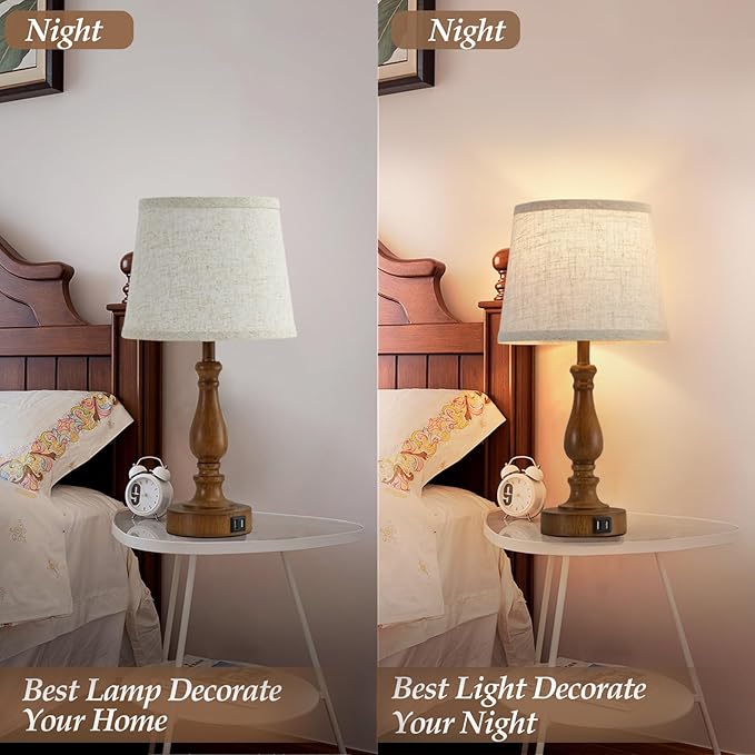 Classical Table Lamps for Bedrooms Set of 2 - Touch Bedside Lamps with Dual USB Ports, 3 Way Dimmable Nightstand Lamps for End Tables, Farmhouse Night Stand Lamps for Living Room Guest Room
