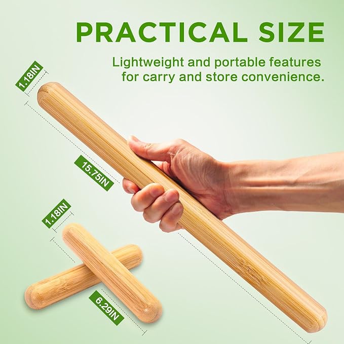 3PCS 100% Natural Solid Bamboo Massage Sticks,GuaSha Bamboo Massage Rollers for Back,Legs,Full Body,Deeply Deep Tissue Massage,Muscle Relax,Body Shaping,Portable Therapy Set(with Storage Bag)