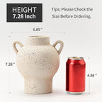 LUKA Antique Ceramic Vase with 2 Handle,7.28 inches Rustic Vase Minimalist Decor, Decorative Vases for Home Decor, Table, Living Room, Shelf, Christmas Decoration(Medium,White)