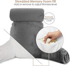 Nestl Reading Pillow Large Bed Pillow, Back Pillow for Sitting in Bed Shredded Memory Foam Chair Pillow, Reading & Bed Rest Pillows Grey Back Pillow for Bed, Bed Chair Arm Pillow with Pockets