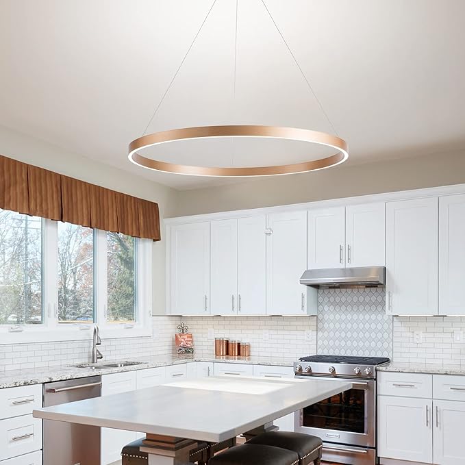 MADEM Room Decor Modern LED Chandelier 1-Ring Circular Dimmable Pendant Light Flush Mount Pendant Lighting for Living Room Dining Room, Bedroom, 31.5'' x 1.38'', 3000K-6000K, Gold