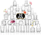 Bud Vases in Bulk 32, Clear Glass Bud Vases for Centerpieces, Small Vases for Flowers, Mini Vintage Flower Vase for Centerpieces, Wedding Table Decor, Home Decor