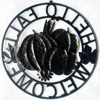 Metal Hanging Pumpkin Hello Fall Welcome Wreath Autumn Fall Harvest Decor for Front Door, Rustic Farmhouse Seasonal Thanksgiving Halloween Decoration-13''H