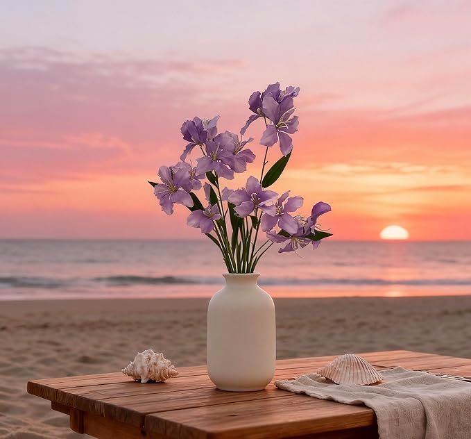 10-Bud Artificial Lily Flowers, 4 Pcs Fake Outdoor Flowers, UV Resistant Faux Flowers for Outdoor Planters, Silk Flowers for Wedding Decoration (Purple)