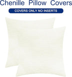 CaliTime Throw Pillow Covers Decorative 18 X 18 Inches Pack of 2 Cozy Chenille Cushion Cases for Couch Sofa Bed Living Room Home Cream