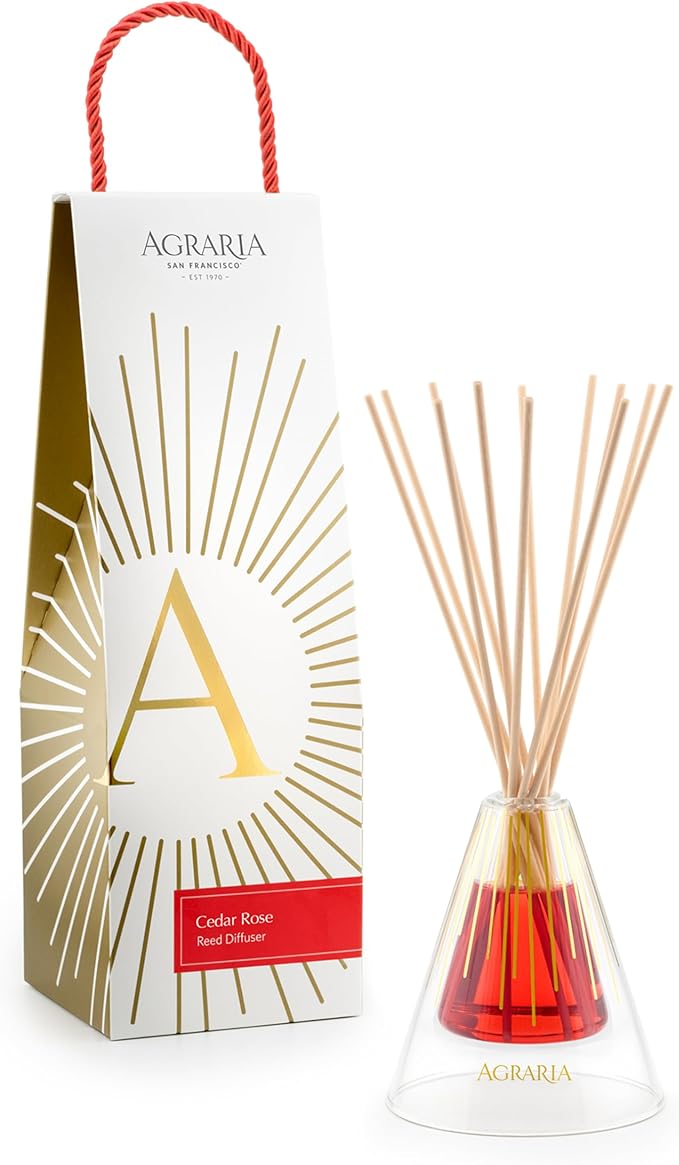 Agraria Cedar Rose Reed Diffuser Set, 12 Reeds Essential Oil Scent Diffusers for Home Fragrance, Luxury Glass Reed Diffuser Gift Set