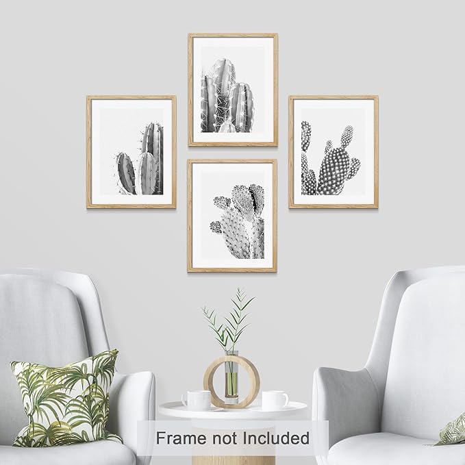 SIGNWIN Poster Set Black & White Saguaro Southwest Desert Tropical Cactus Floral Botanical Photography Modern Art Decorative Scenic Multicolor Nature Wilderness for Bedroom - 11"x14"x4