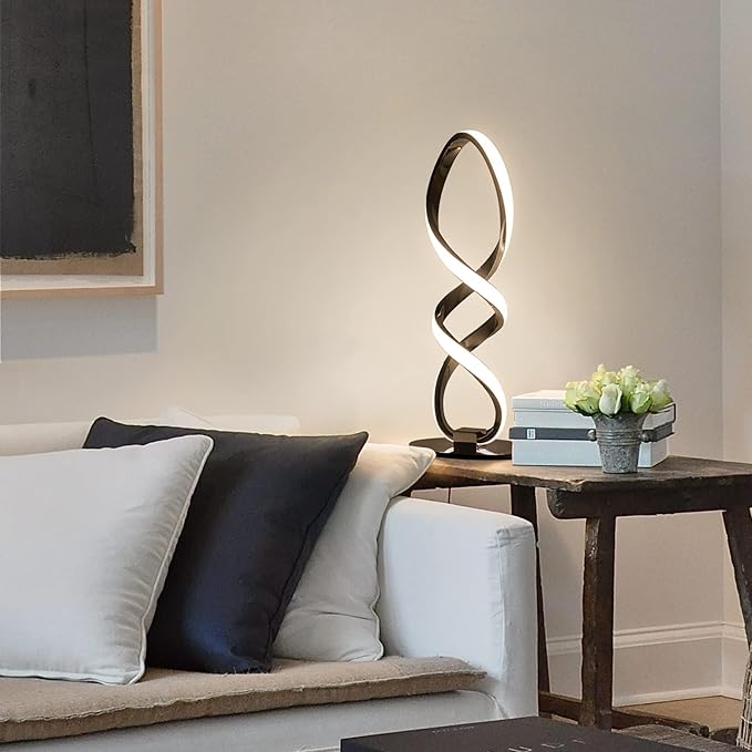 Modern Table Lamp - Stepless Dimmable LED Spiral Lamp, Black, 12W, 3200K, Warm White, Contemporary, for Bedroom, Living Room