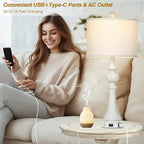 28" Farmhouse Lamps Set of 2, Vintage 3-Way Dimmable Touch Control Table Lamps with USB A+C Fast Ports & AC Outlets, Rustic Traditional Classic Bedside Nightstand Lamps for Living Room Bedroom White