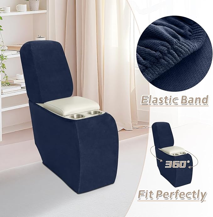 Arfntevss Sectional Recliner Couch Covers Velvet Corner Sectional Sofa Cover for Reclining Couch Stretch Soft L Shape Recliner Slipcover Washable Middle Console Protector (1 Console Cover, Navy Blue)
