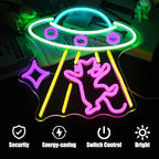 CKTBLEY UFO Cat Neon Sign Fun Alien Neon Light Spacecraft LED Sign Adorable Pink Cat Wall Lights for Bedroom Game Room Man Cave Bar Party Decoration Gifts for Kids Wall Art