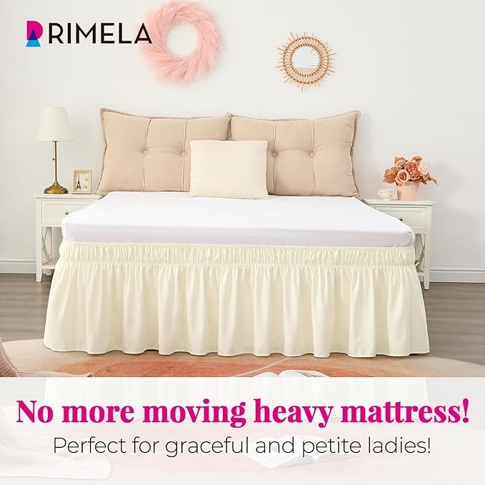 RIMELA Bed Skirt King Size 12 Inch Drop, Wrap Around Elastic Bedskirt Solid Microfiber Luxury Hotel Quality Fabric, Easy to Install Machine Washable Wrinkle & Fade Resistant, Cream