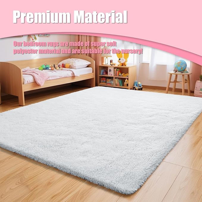 6x9 Fluffy Area Rug for Living Room,Shag Area Rugs for Bedroom,White Soft Fuzzy Rug Non-Shedding Indoor Plush Carpet for Kids Bedroom Nursery Dorm Home Decor