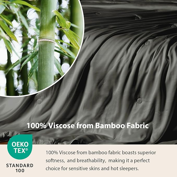 EP Mode Mulberry Silk Filled Quilt with 100% Viscose from Bamboo Fabric, Natural Lightweighted Cooling Comforter (Charcoal, Twin 68” X 88”)