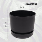 Elly Décor 14 inch Plastic Cylinder Planter Pot with Self-Watering Saucer and Drainage Hole,Lightweight & Extremely Durable, 14"x 14", Black