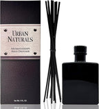 Urban Naturals Crisp Alpine Air Reed Diffuser Set with Eucalyptus, Citrus, Vanilla, Pine & Balsam Notes – 5 Ounce Sleek Black Rectangular Refillable Glass Bottle – Made in The USA