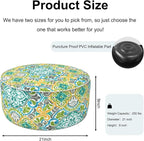 Inflatable Ottoman Stool D21 xH9 for Outdoor/Indoor Use, Water Repellent Patio Foot Rest Stool with Portable Handle,Round Pouf Ottoman Suitable for Garden,Deck and Camping - Damask Green