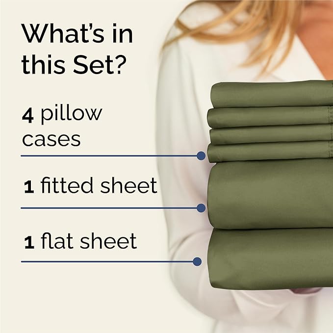 King Sheets Set 6 Piece - Includes 4 Pillowcases - Bed Sheets King Size - Soft Hotel Luxury Bedding - Cooling, Comfy, Cozy & Breathable - 1 Flat & 1 Fitted & 4 Pillowcases w/ Deep Pockets - Sage Green
