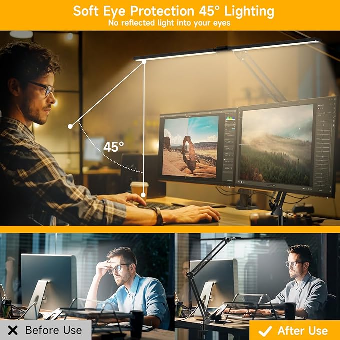 SKYLEO Led Desk Lamp for Home Office - 2400LM Ultra Bright Desk Light -Eye Caring Desk Lamp with Clamp - Adjustable Office Lamp with Remote Control- Easy Installation - 24W Black