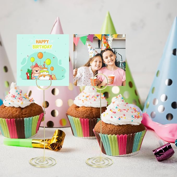 20 Pack 8.86 Inch Tall Table Number Holders Gold, Place Card Holder Gold Table Number Stands Wire Photo Holders Picture Name Menu Clips Memo Notes Cards Stand for Wedding Restaurants Birthday