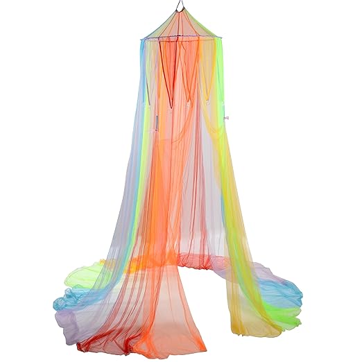 Constructive Playthings - KDK-94 Rainbow Retreat Canopy for Kids, Hanging Multi-Colored Mesh Net for Playroom, Classroom, or Bedroom