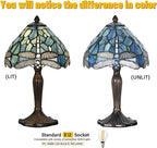 TL0008 Tiffany Lamp Sea Blue Stained Glass Dragonfly Style Desk Reading Light for Small Space Bedside Bedroom Home Office,8" D x 14.25" H, LED Bulb Included