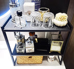 2 Tier Expandable Cabinet Shelf Organizer 14.5-25" L Kitchen Counter Shelf Rack Stand Sink Riser Countertop Storage Black (Normal 7.9”D)